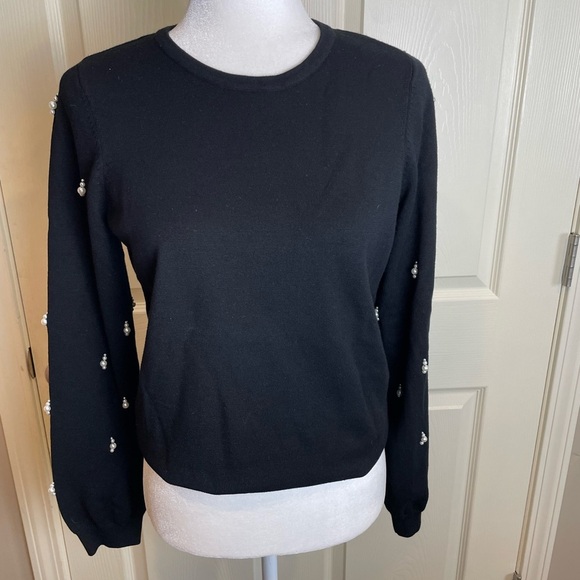 Milly Black Knit sweatshirt with pearl embellished sleeves - Picture 2 of 12
